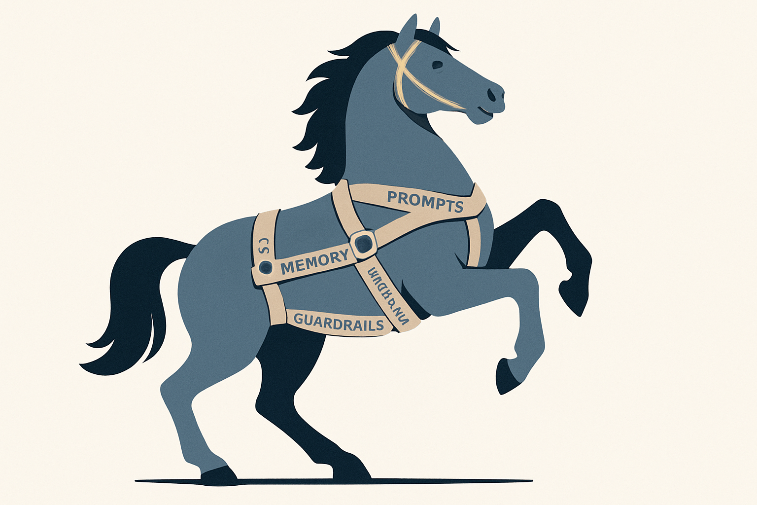 LLM を制御する5つの重要コンポーネント（ツール、メモリ、評価、ガードレール、プロンプト）の関係図