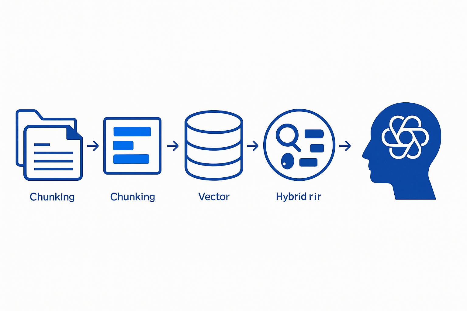 ナレッジ管理システムの処理フロー：文書取り込みから分割・ベクトル化・検索・再ランク付けを経てLLMで生成する一連のパイプライン