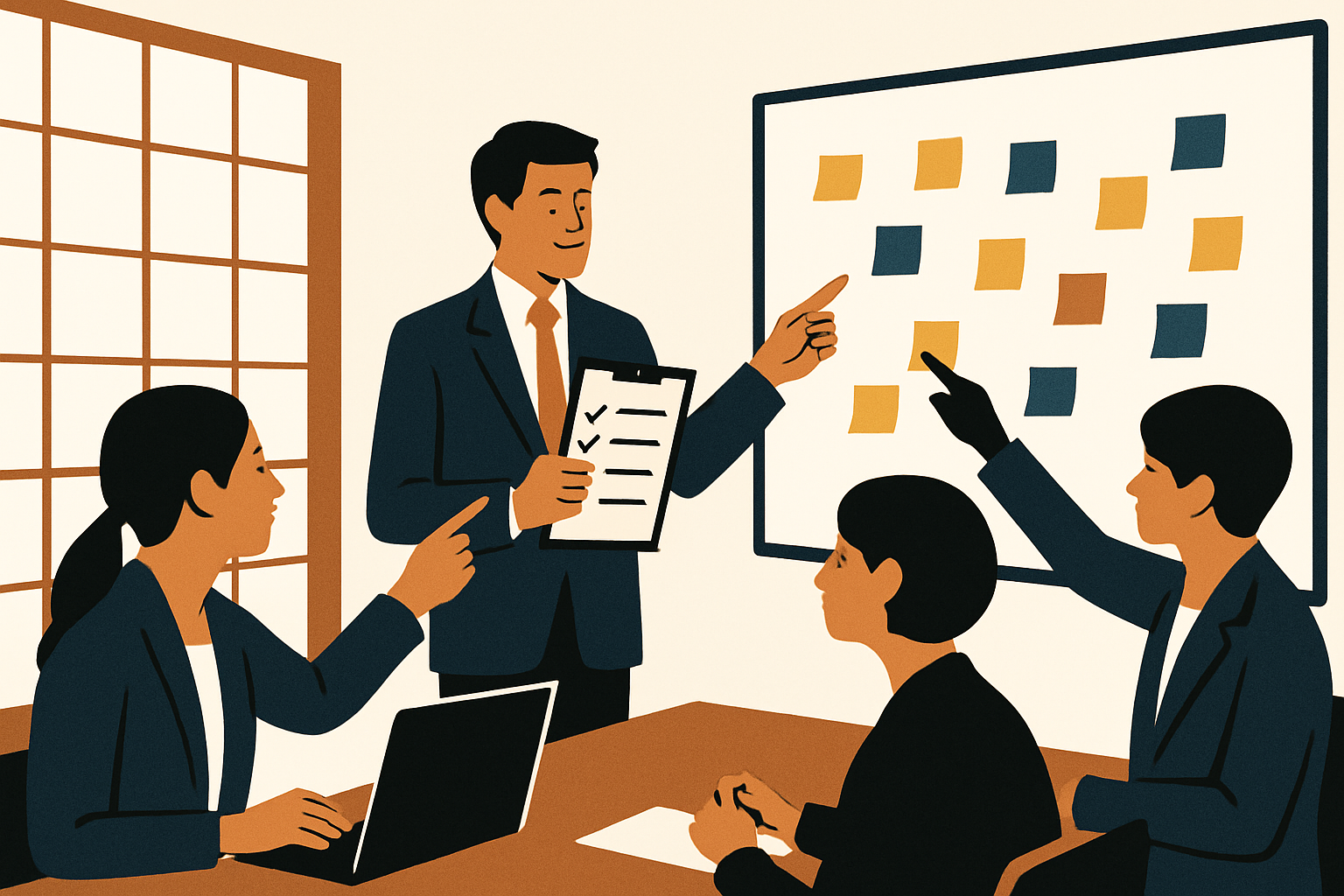 要件定義会議で複数ステークホルダーの意見を整理・可視化し合意形成を進める様子