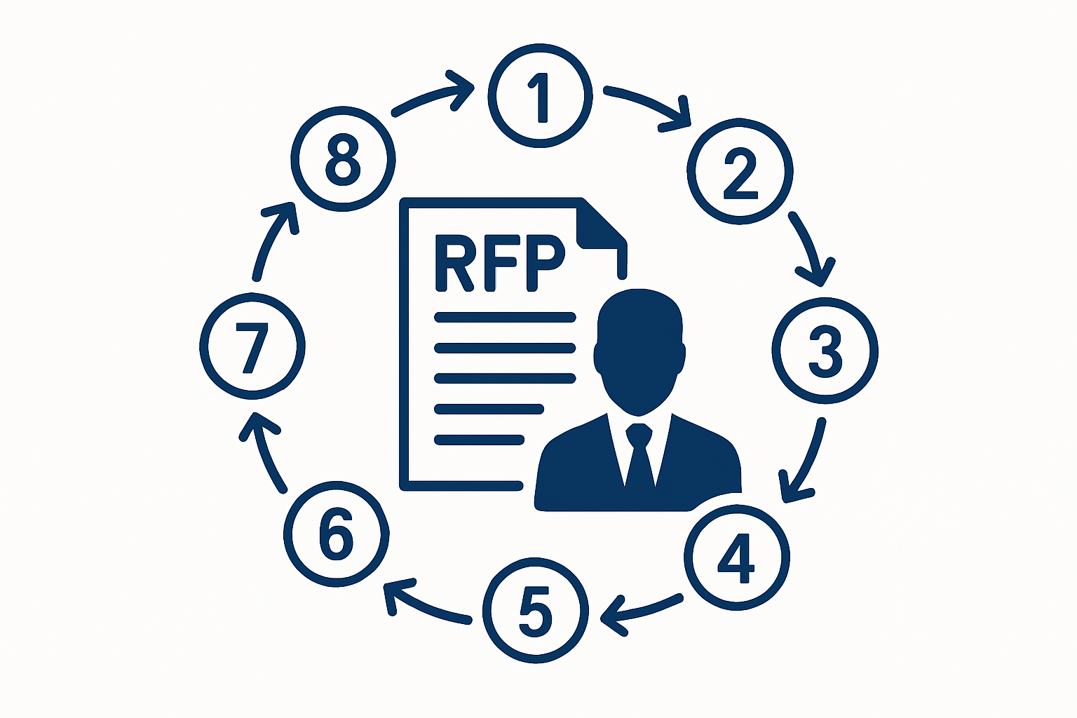 RFP文書の8つの構成要素を示す円形フロー図